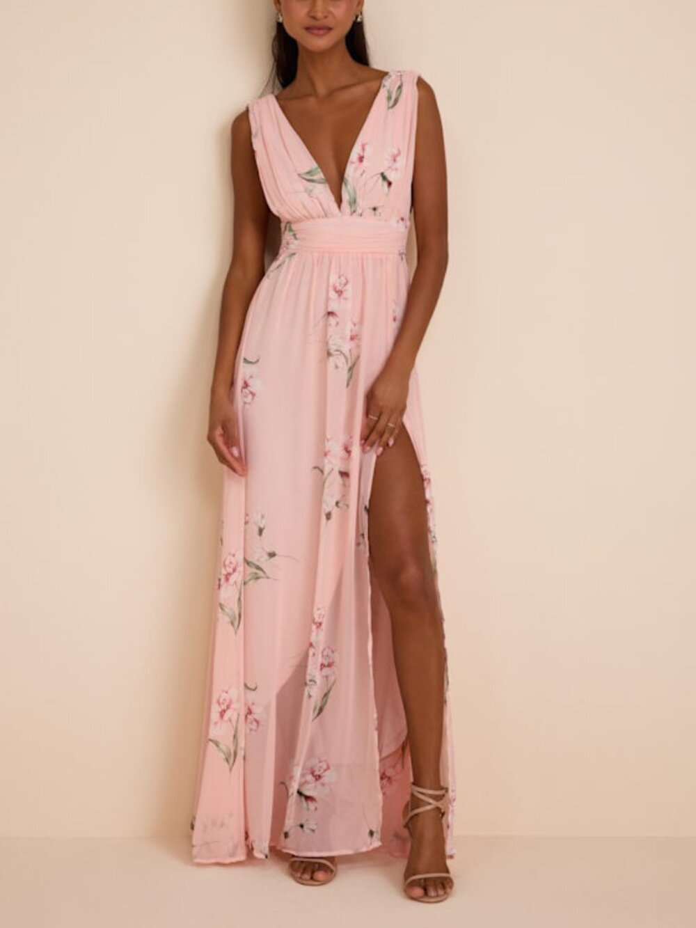Lulus Garden Meandering Light Pink Floral Print Maxi Dress - Size M
